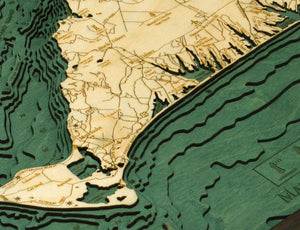 Martha's Vineyard, Massachusetts Wood Carved Topographic Depth Chart/Map