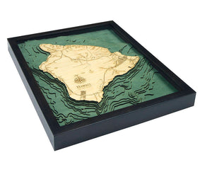 Hawaii (The Big Island) Wood Carved Topographic Depth Chart/Map