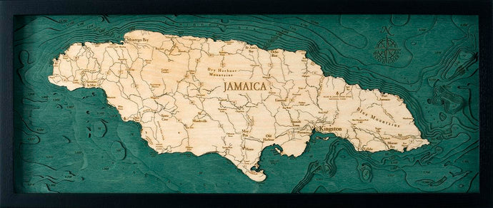 Jamaica Wood Carved Topographic Depth Chart/Map
