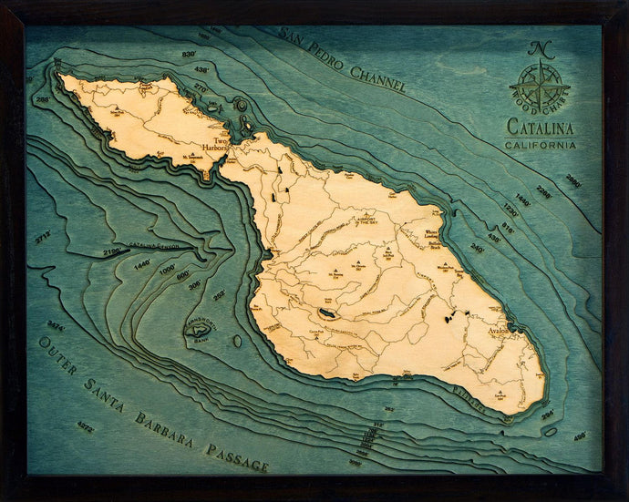 Catalina Island Wood Carved Topographic Depth Chart/Map