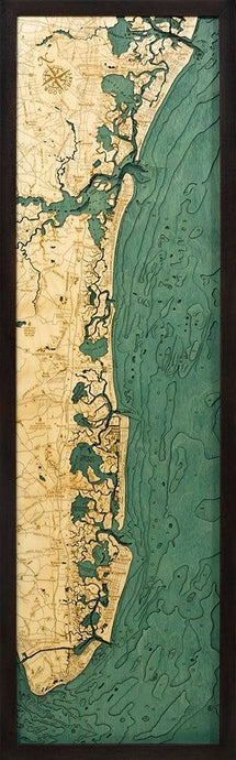 New Jersey South Shore Wood Carved Topographic Depth Chart/Map