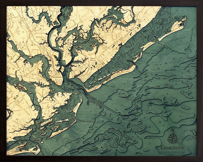 Charleston Wood Carved Topographic Depth Chart/Map