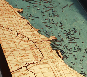 Chicago Wood Carved Topographic Depth Chart/Map