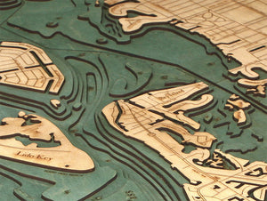 Siesta Key Wood Carved Topographic Depth Chart/Map