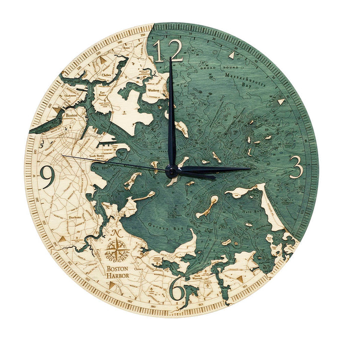 Boston Harbor Wood Carved Clock