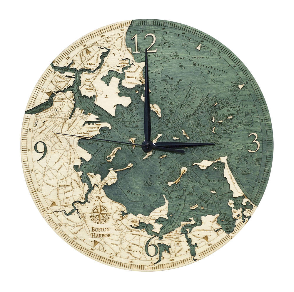 Boston Harbor Wood Carved Clock