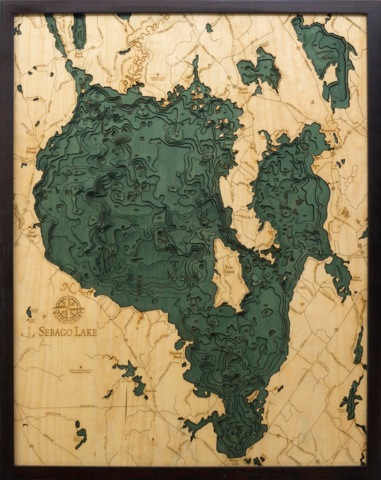 Sebago Lake Wood Carved Topographic Depth Chart/Map