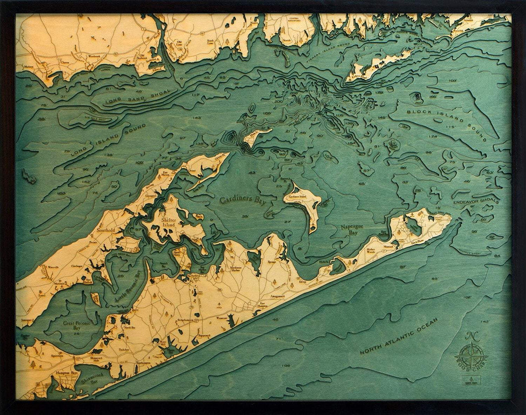 East Long Island Sound/Hamptons Wood Carved Topographic Depth Chart/Map