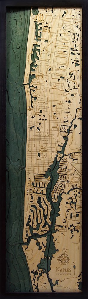 Naples Wood Carved Topographic Depth Chart