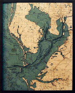 Tampa Bay Florida Wood Carved Topographic Depth Chart/Map