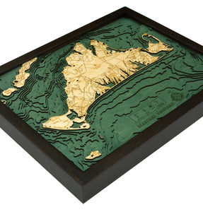 Martha's Vineyard, Massachusetts Wood Carved Topographic Depth Chart/Map