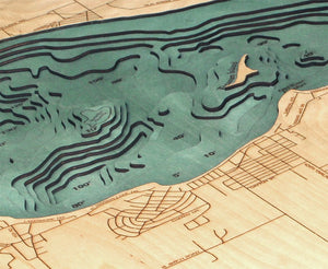 Higgins Lake, Michigan Wood Carved Topographic Map