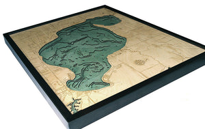 Houghton Lake, Michigan Wood Carved Topographic Depth Chart/Map