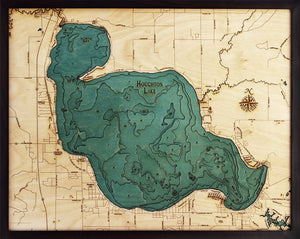 Houghton Lake, Michigan Wood Carved Topographic Depth Chart/Map