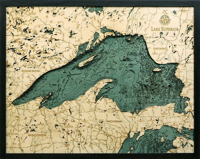 Lake Superior Wood Carved Topographic Depth Chart/Map