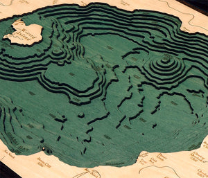 Crater Lake Wood Carved Topographic Depth Chart/Map