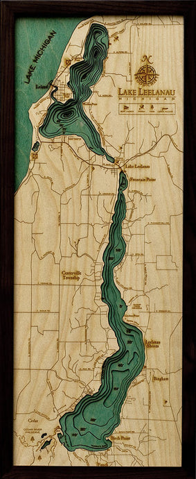 Lake Leelanau, Michigan Wood Carved Topographic Depth Chart/Map
