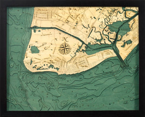 Cape May, New Jersey Wood Carved Topographic Depth Chart/Map