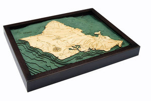 Oahu Wood Carved Topographic Depth Chart/Map