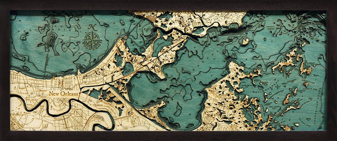 New Orleans Wood Carved Topographic Depth Chart/Map