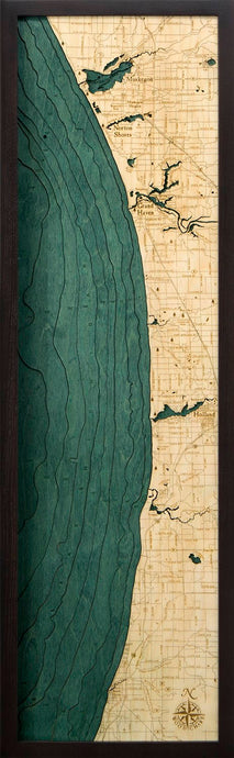 Muskegon to South Haven Wood Carved Topographic Depth Chart/Map
