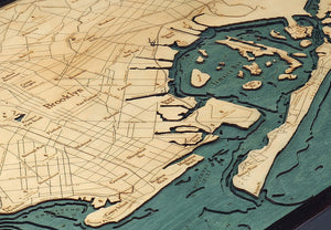 Brooklyn, NY Wood Carved Topographic Depth Chart/Map