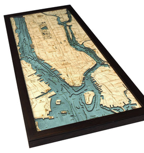 Long Island, Manhattan Wood Carved Topographic Depth Chart/Map