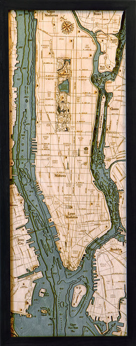 Long Island, Manhattan Wood Carved Topographic Depth Chart/Map