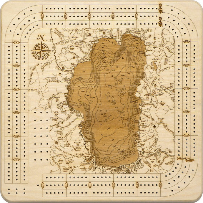 Lake Tahoe Topographic Cribbage Board
