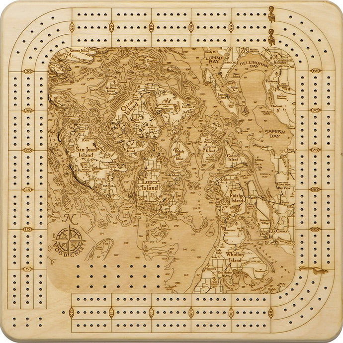 San Juan Islands, WA Topographic Cribbage Board