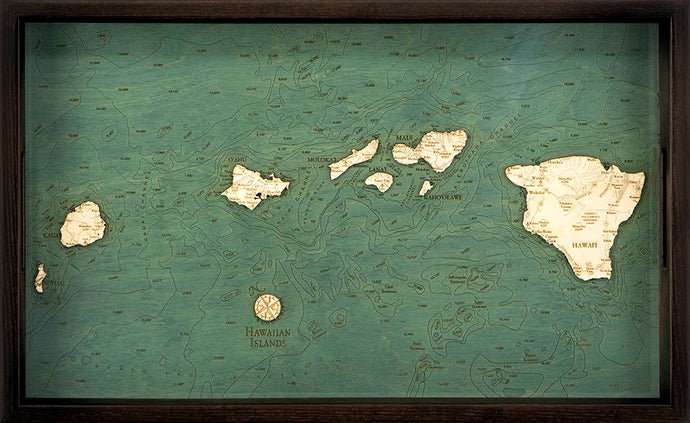 Hawaiian Islands Wooden Topographical Serving Tray