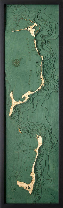 Eleuthera, Bahamas Wood Carved Topographic Depth Chart/Map