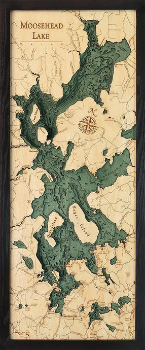 Moosehead Lake Wood Carved Topographic Depth Chart/Map