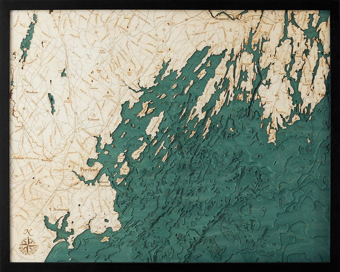 Portland, Maine Wood Carved Topographic Depth Chart/Map