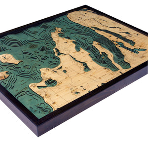 Grand Traverse Bay/Leelanau Wood Carved Topographic Depth Chart/Map