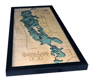 Silver Lake, Michigan Wood Carved Topographic Depth Chart/Map