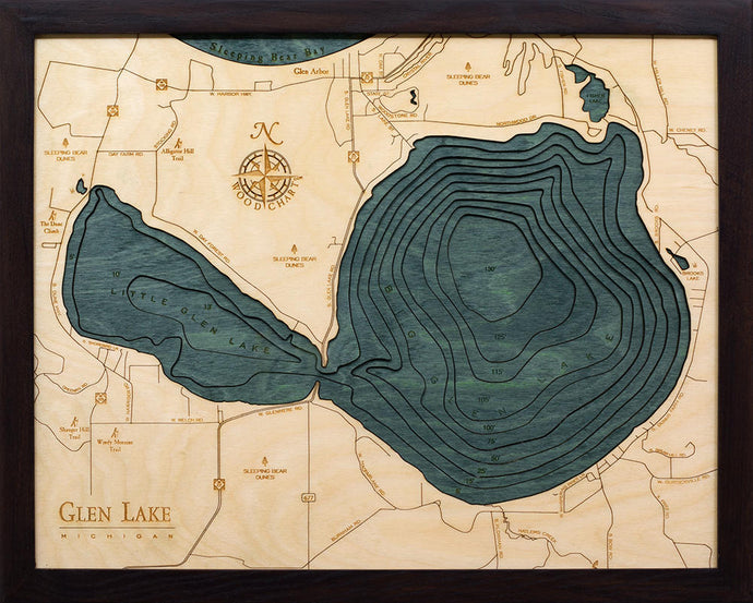 Glen Lake, Michigan Wood Carved Topographic Depth Chart/Map