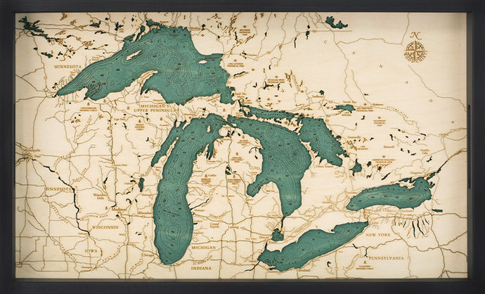Great Lakes Wooden Topographical Serving Tray