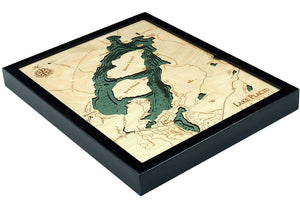 Lake Placid, NY Wood Carved Topographic Depth Chart/Map