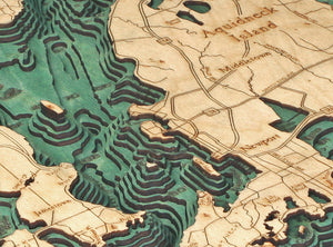 Narragansett Bay & Newport, RI Wood Carved Topographic Depth Chart/Map