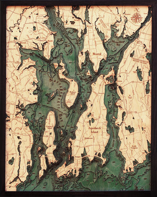 Narragansett Bay & Newport, RI Wood Carved Topographic Depth Chart/Map