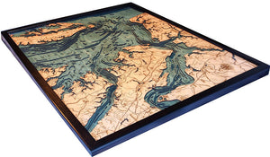 Norfolk, VA Wood Carved Topographic Depth Chart/Map