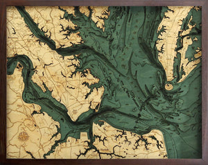 Norfolk, VA Wood Carved Topographic Depth Chart/Map