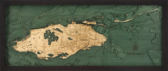 Nassau, Bahamas Wood Carved Topographic Depth Chart/Map