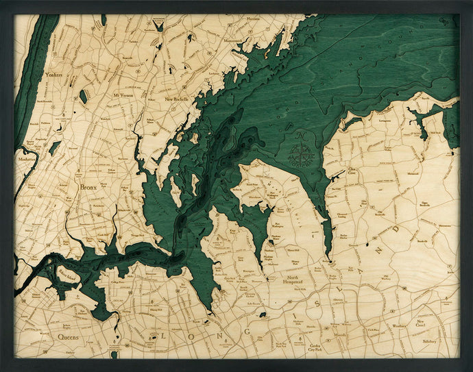 West Long Island Sound, NY Topographic Wood Carved Map