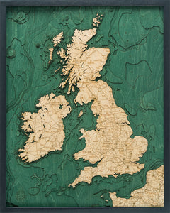 United Kingdom Wood Carved Topographic Depth Chart/Map