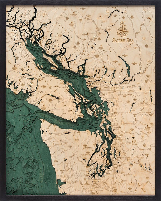 Salish Sea Wood Carved Topographical Map