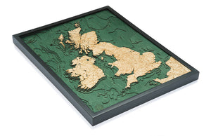 United Kingdom Wood Carved Topographic Depth Chart/Map