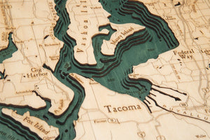 Puget Sound Wood Carved Topographic Map