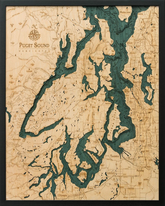 Puget Sound Wood Carved Topographic Map